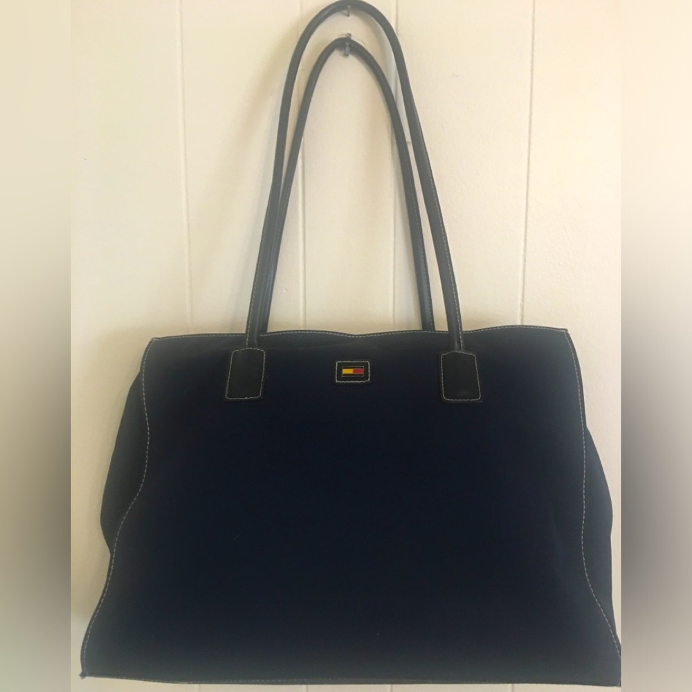 Tommy Hilfiger Navy Nylon Heavy Duty Computer Commuter Tote Bag